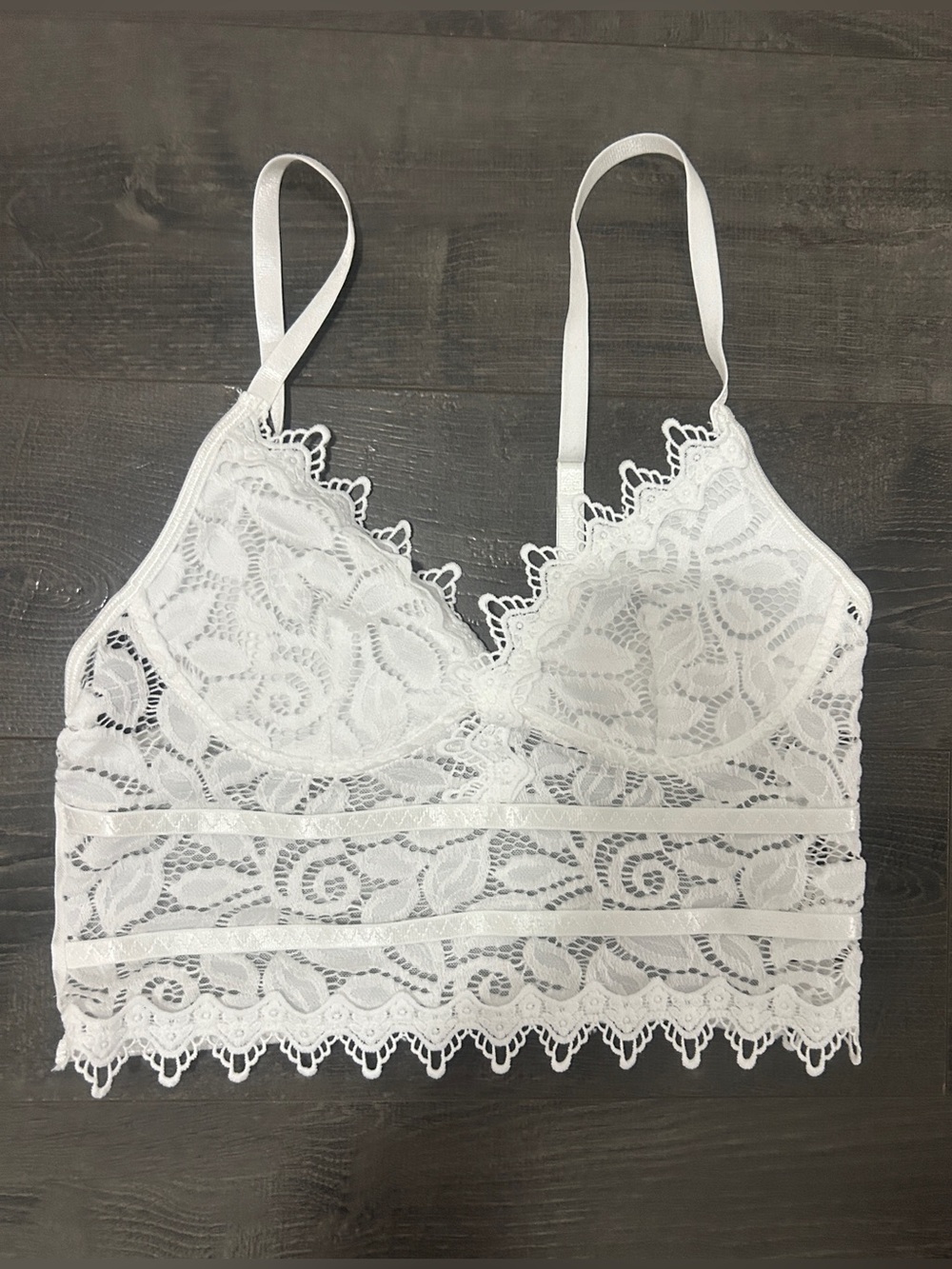 White Lace Longline Bralette – Sheer Floral Design